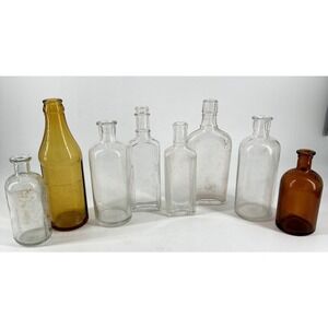 Glass Medicine & Apothecary Bottles Antique Lot Of 8 Multi Colors & Sizes